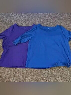 CJ Banks Blue and Purple Scoop Neck Tops - Duo